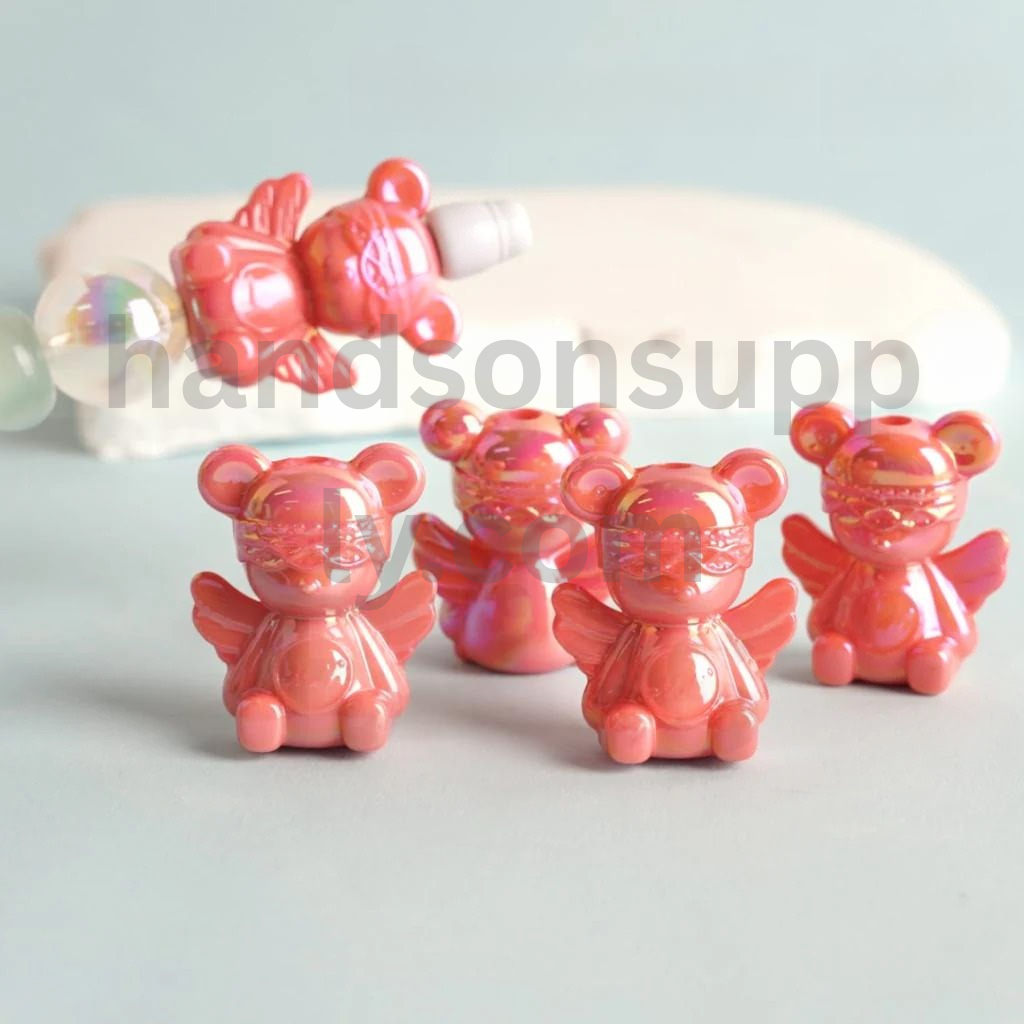 Shiny Colorful Angel Bear UV Coated Acrylic Beads Around 30x24MM