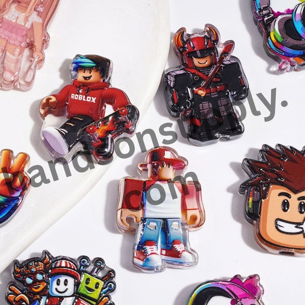 Playful Sandbox Game Theme Cartoon Character Semi-Clear Acrylic Beads, Random Mix