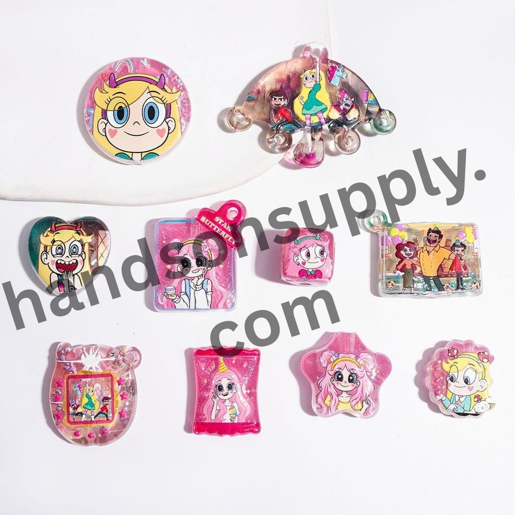 Enchanting Big-Eye Princess Character Pink Series Acrylic Beads & Pendants, Random Mix