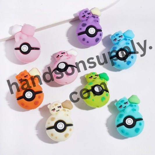 3D Mystical Spirit Cat Resting on Magic Ball Silicone Focal Beads, 20*30MM, Multi-Color