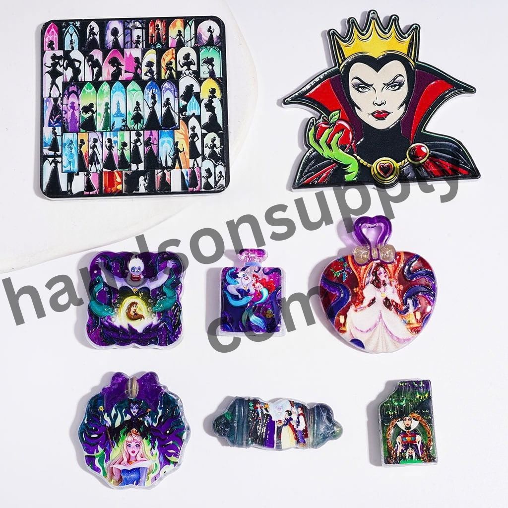 Creepy Villain Character & Princess Collection Crackle Acrylic Beads & Pendant Charms, Random Mix