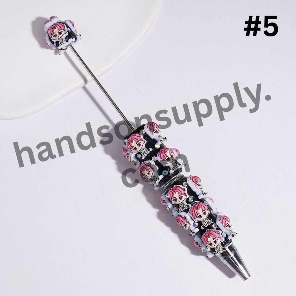 Cute Chibi Anime Girl & Boy Band Character Diverse Hair Colors, AB Rhinestones Beadable Pens, Multi Colors Random Mix