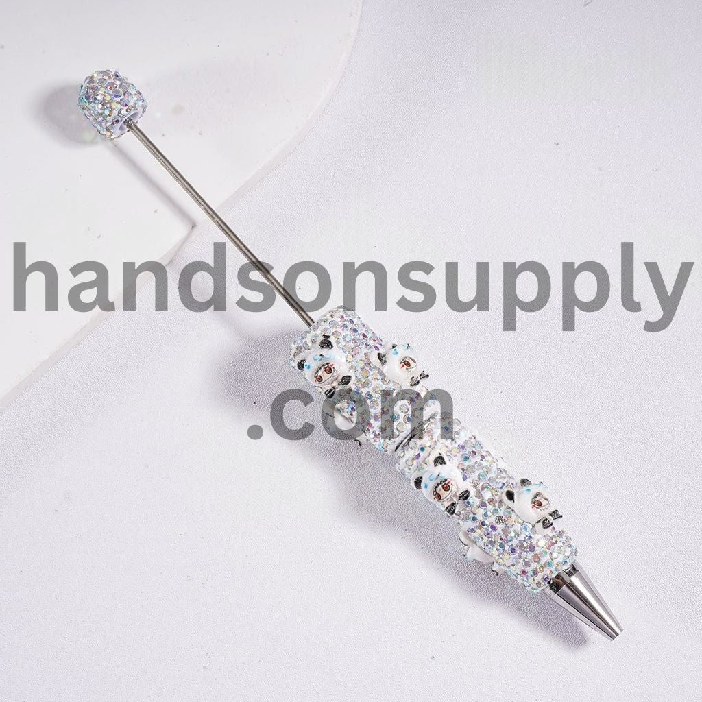 Cute Monster Doll Mystic clown Head with Luminous AB Rhinestones Bear Style Hat Beadable Clay Pen