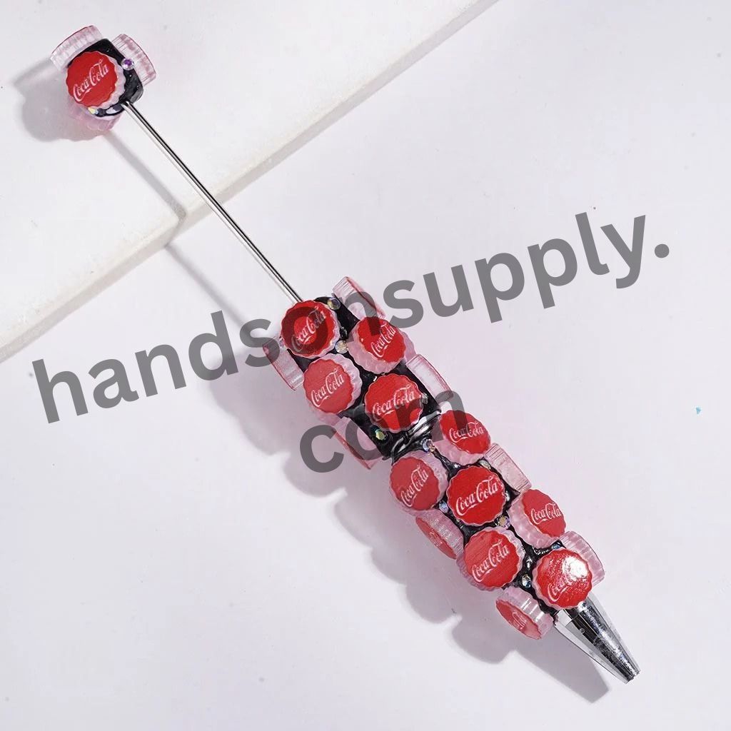 Cute Candy, Coffee, Soda & Fast-Food Drink with Bottle Cap Designs & AB Rhinestones Beadable Clay Pens, Multi-Color