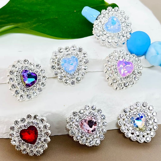 Silver Metal Beads Delicate Heart with Clear Mini Rhinestones & Heart Diamond 25×24MM, Please Read the Description