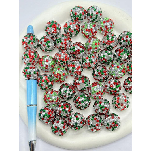 Round Clear Red Green Rhinestones Clear Acrylic Beads, Random Mix, 20MM