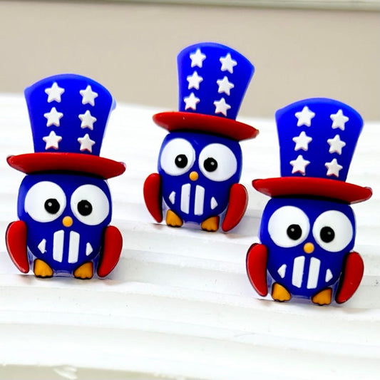 3D Cute Bird Owl Eagle Patriotism USA America National Flag Silicone Focal Beads