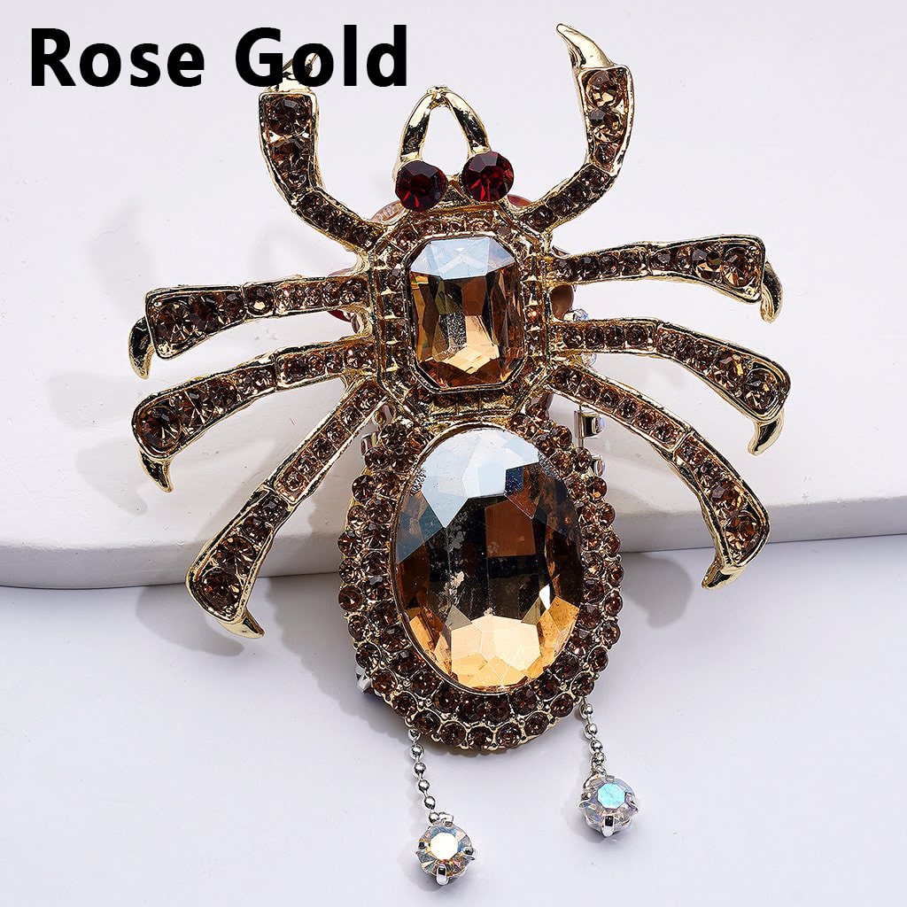 Gold Alloy Spider Bling Fancy Brooch with Sparkling Rhinestones Charming Chains Butterflies Hearts Moon Snowflakes and Colorful Clay Beads Approximately 69x63mm