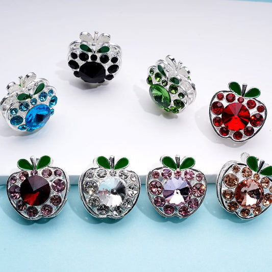 Silver Exquisite Fancy Alloy Apple with Colorful Rhinestones Beads, Around 25*25MM