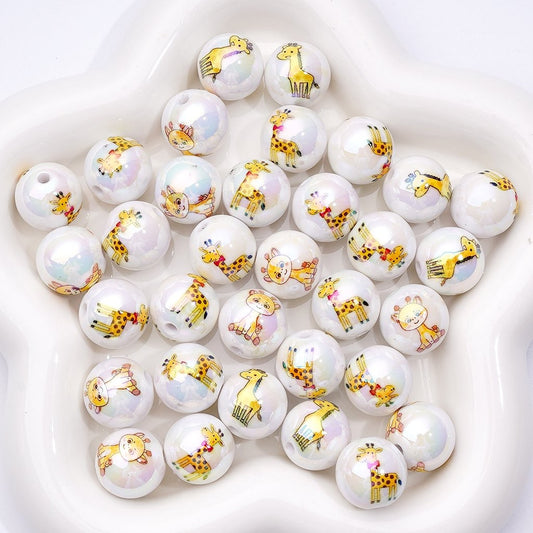 UV Giraffe Mix in Playful Giraffe Animal Theme 16MM White Round Acrylic Beads