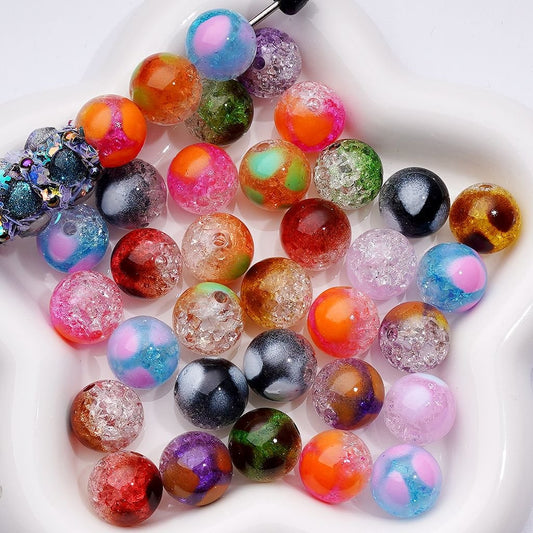 16MM Round Acrylic Beads – Multi-Color Painted with Broken Interior, Random Mix