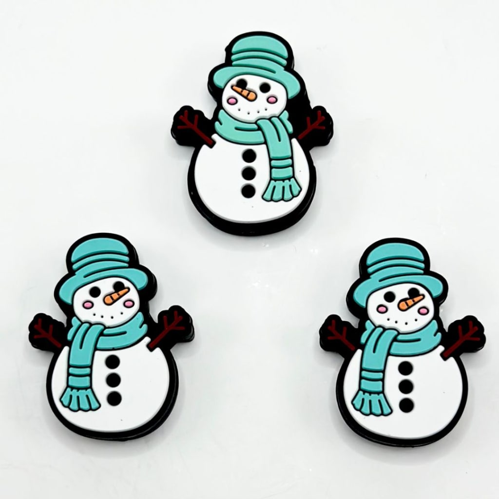 Snowman with Teal Hat Scarf Winter Little Cute Silicone Focal Beads