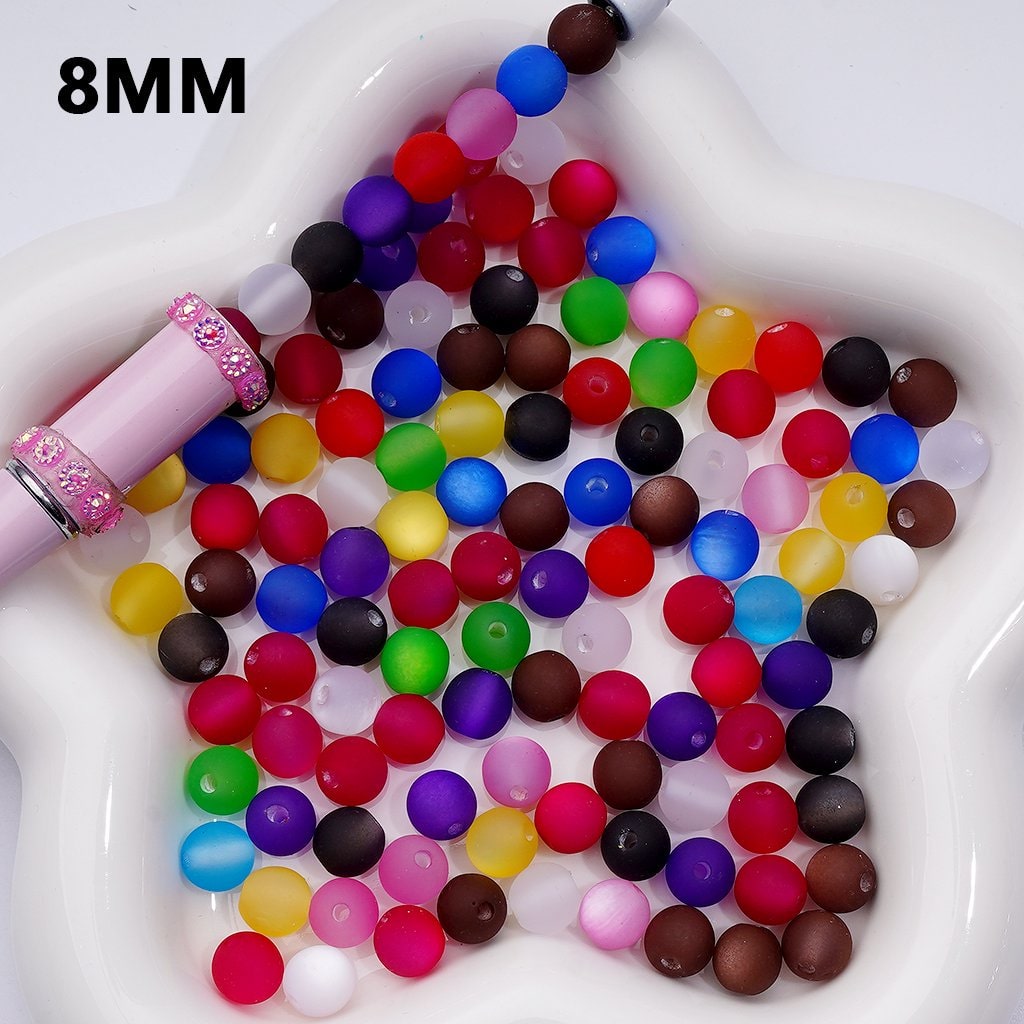 Frosted Matte with Cat Eye Style Multi-Color Round Acrylic Waist Beads for Jewelry Making 8mm Random Mix