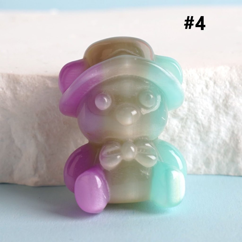 Adorable Ombre Color Cute Bear Glossy Gradient with Cap Hat Bow Acrylic Beads, Around 30*24MM