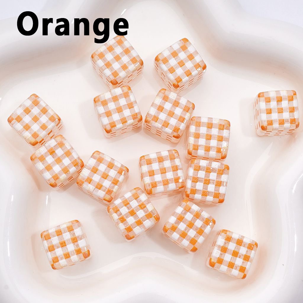 Pastel Checkered Cube Beads – Transparent Acrylic Squares, 14MM