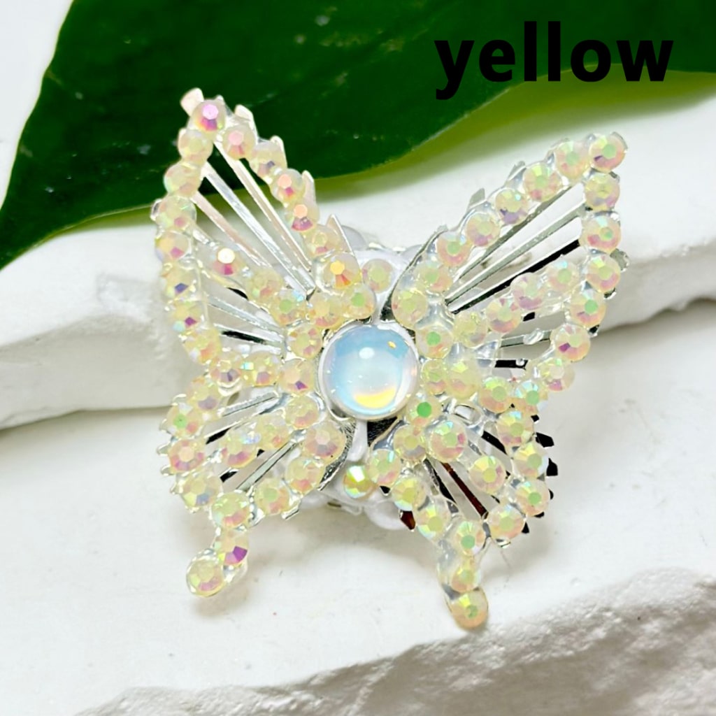 Silver Alloy Fancy Bling Bling Butterfly with Colorful Mini Rhinestones, White Pearls, and Colorful Mini Butterfly Rhinestone Clay Beads, Around 42*44mm.