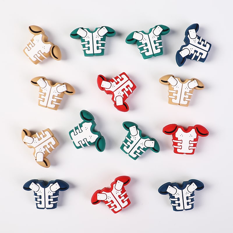 USA American Football Multicolor Sporty Pads Silicone Focal Beads Random Mix