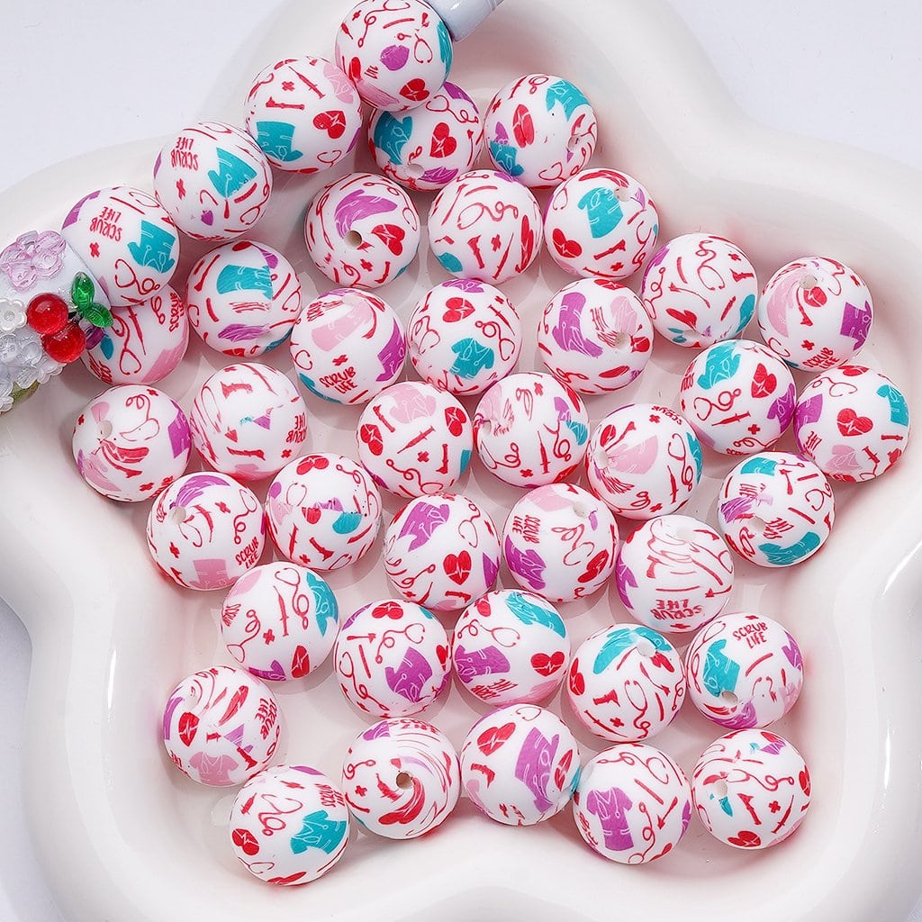 Medical-Themed Silicone Beads – Nurse & Doctor Design with Stethoscope, 15MM, Z-00232