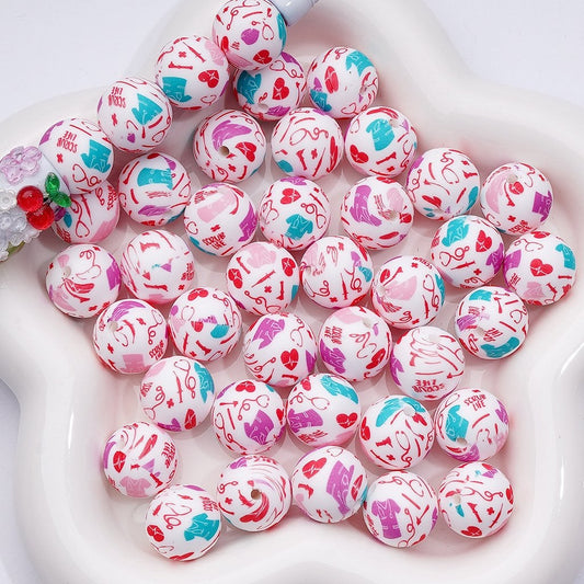 Medical-Themed Silicone Beads – Nurse & Doctor Design with Stethoscope, 15MM, Z-00232