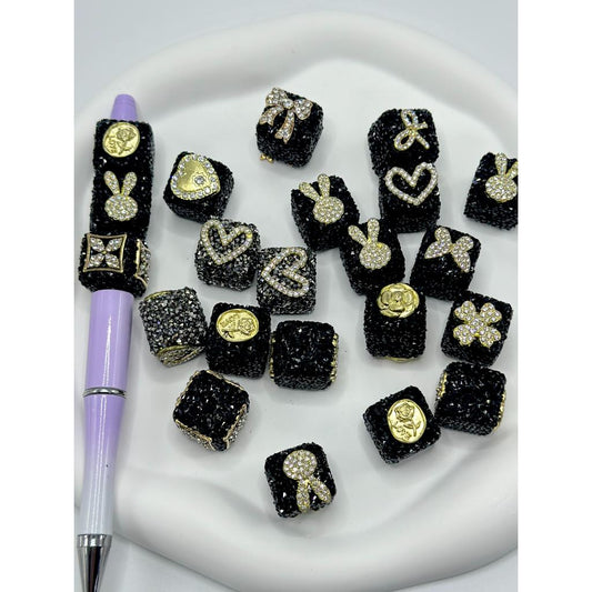 Cube Black Sugar Beads, Metal Charm, Random Mix 16 mm