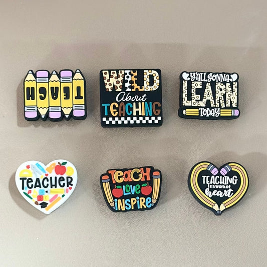 Teaching Five Pencils Teach Love Inspire about Heart Teacher Teaching is a work of Heart Y'all Gonna Learn Today Wild Silicone Focal Beads