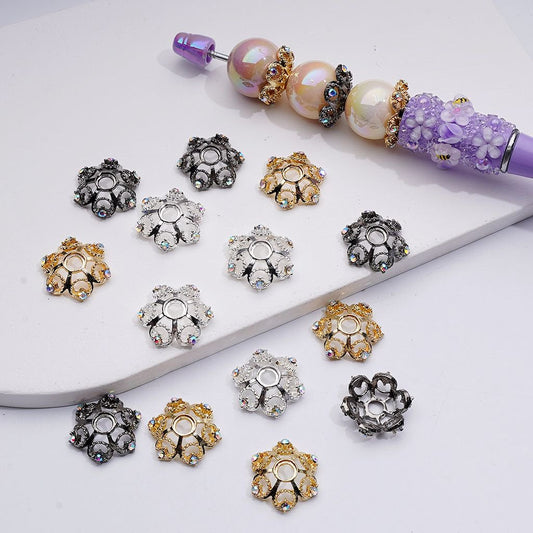 Sparkling Silver Lotus Bead Caps – Rhinestone-Embellished Metal Cages, 19MM (Fits 16MM-20MM Beads)