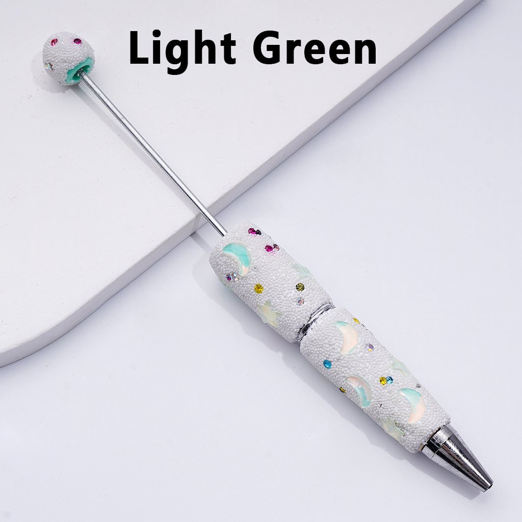 Clay Beadable Pens – Decorated with Cute Stars, Crescent Moons, Colorful Rhinestones & Mini White Snowballs