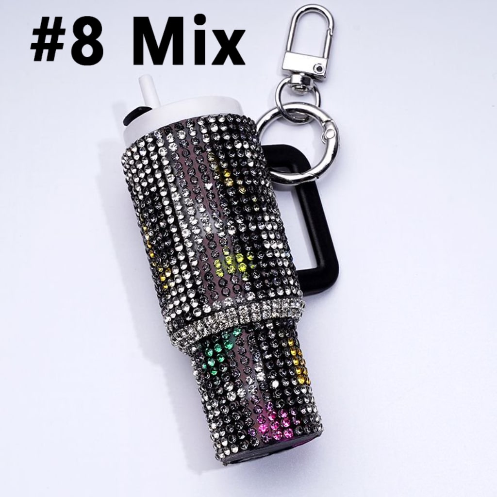 Rhinestones Bling Bling Mini Colorful Tumbler Chapstick Holder, Stanley Keychain Chapstick Holder, Size 10*5*3cm