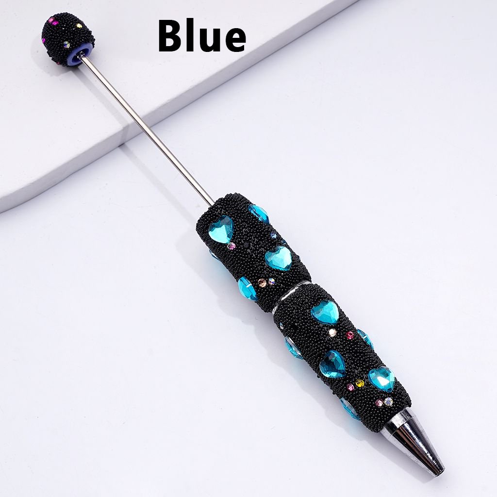 Clay Beadable Pens – Covered in Mini Rhinestones, Shiny Heart Accents & Black Snowball Texture
