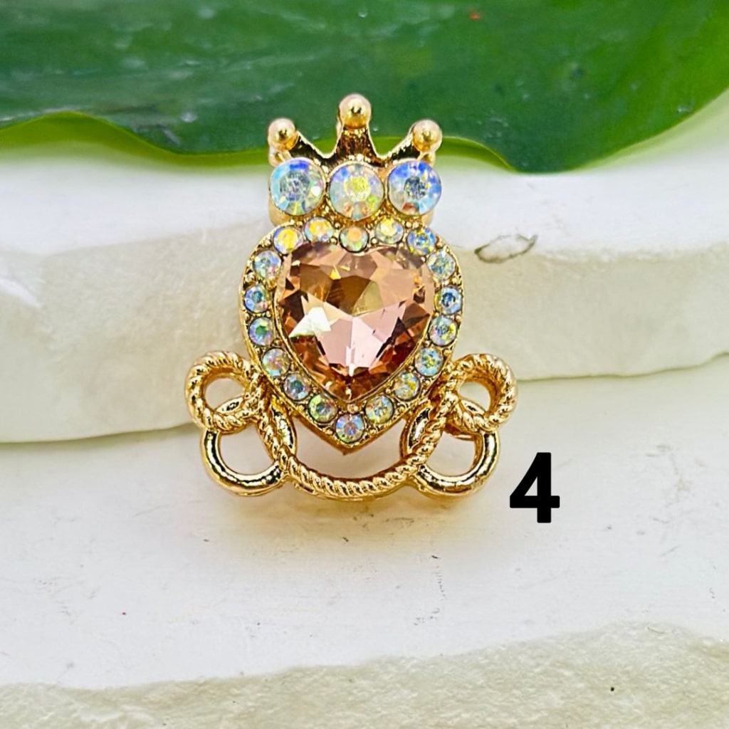 Gold Alloy Heart Crown with Mini AB Rhinestones Bling Bling Colorful Heart Rhinestones Beads, Around 26*22MM