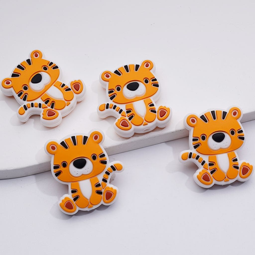 Tiger with Black Cute Stripes Nose Silicone Focal Beads