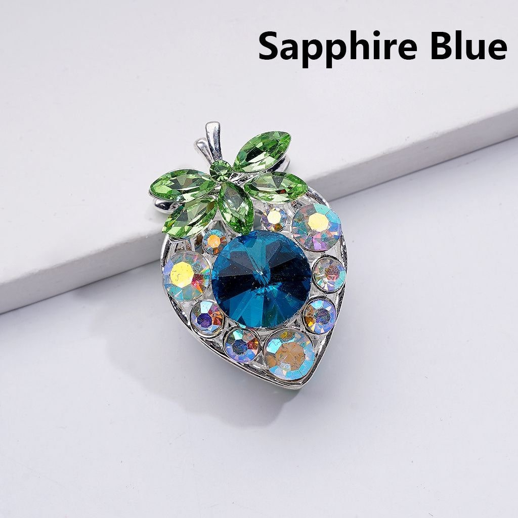 Strawberry Beads with Multi-Color Cone Shape Green Leaf AB Rhinestones Fancy Silver Alloy 22*33MM