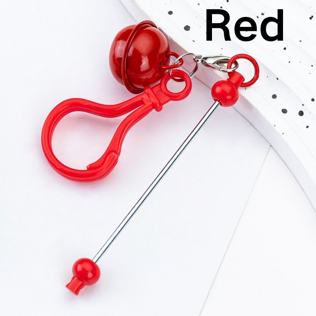 Beadable DIY Keychain with Bar Carabiner Hook Bell and Karabiner in Solid Color, 153MM