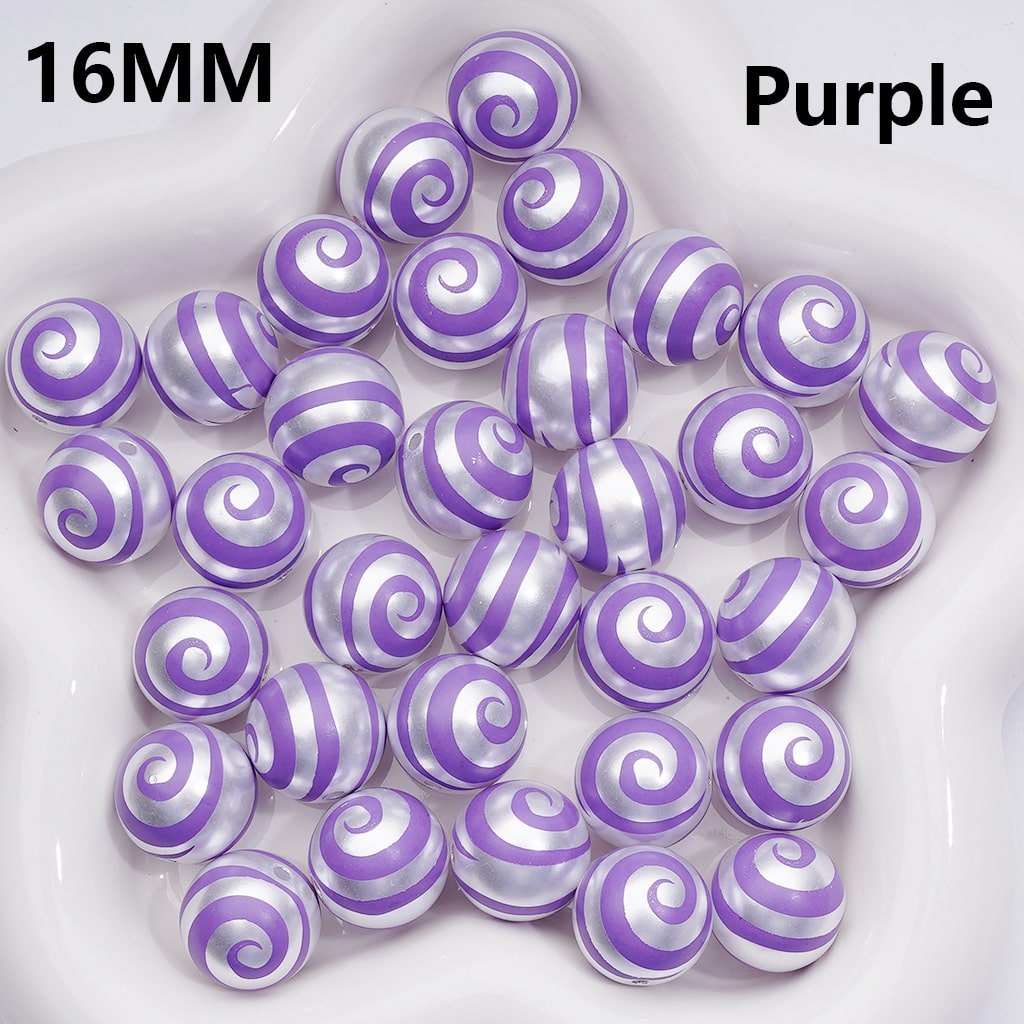 Shiny Silver Multi-Color Swirl Lolipop Round Stripes Acrylic Beads, 16MM