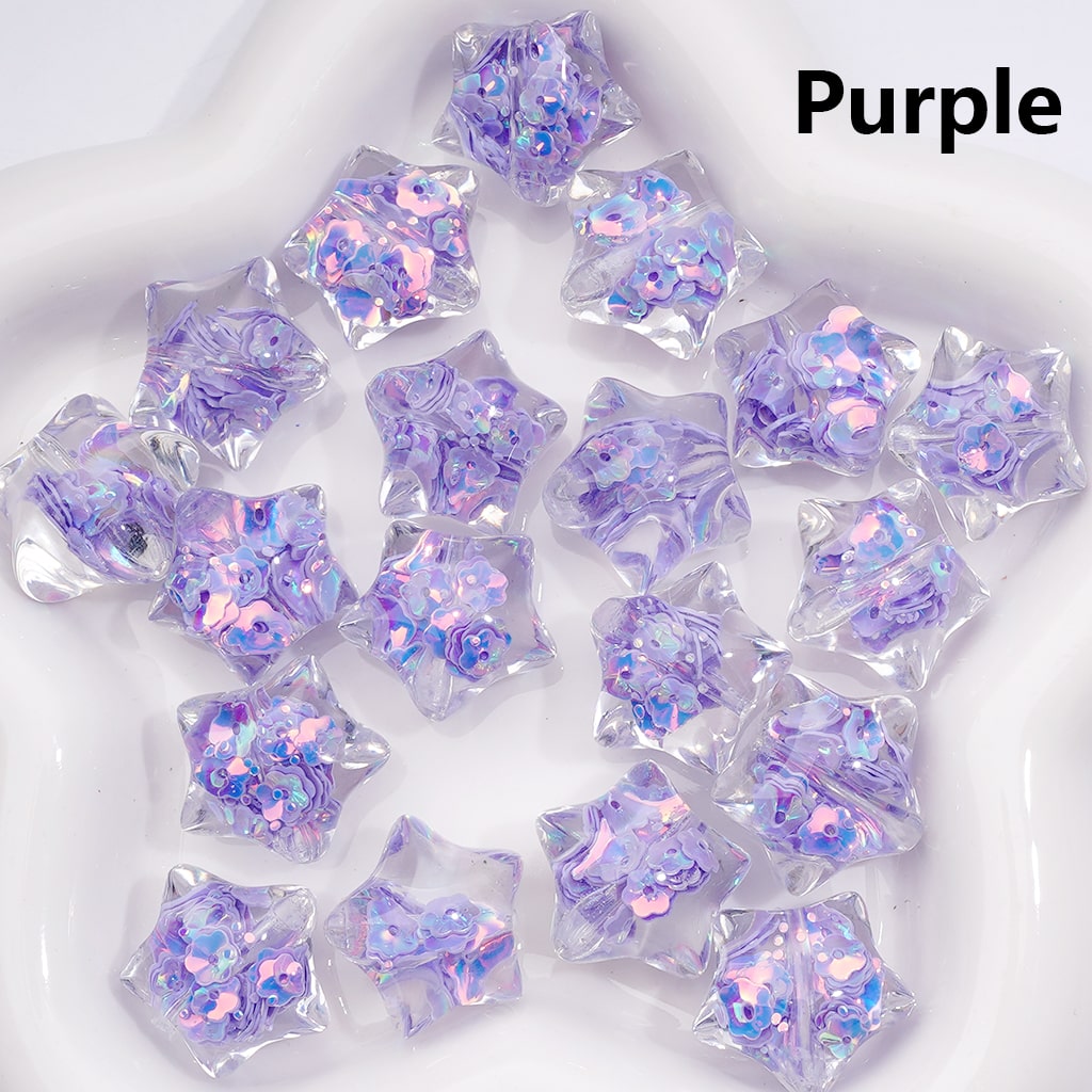 Star Shape with Mini Colorful Flower Flakes Clear Acrylic Beads 22MM (Single Color is available for 200pcs(Whole Bag))