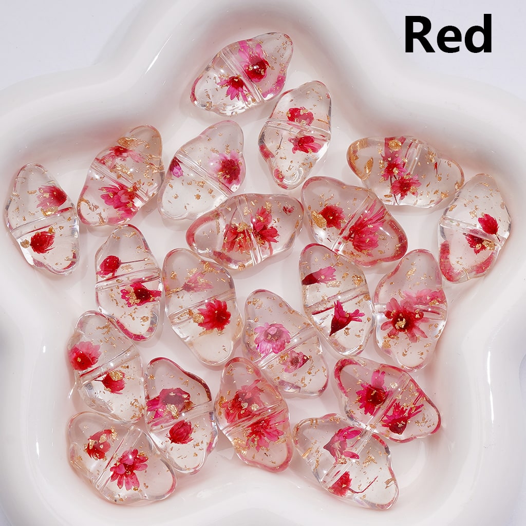 Clear Cloud Acrylic Beads with Multicolor Dried Flowers & Gold Foil 13*22MM  (Single Color is available for 200pcs(Whole bag))