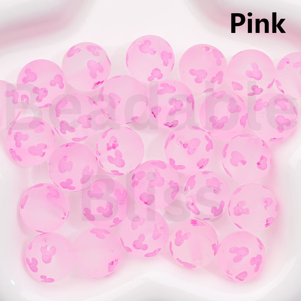 Micke Mous Head Frosted Round Design Multicolor Print Acrylic Beads 16MM (Single Color is available for 200pcs(Whole Bag))