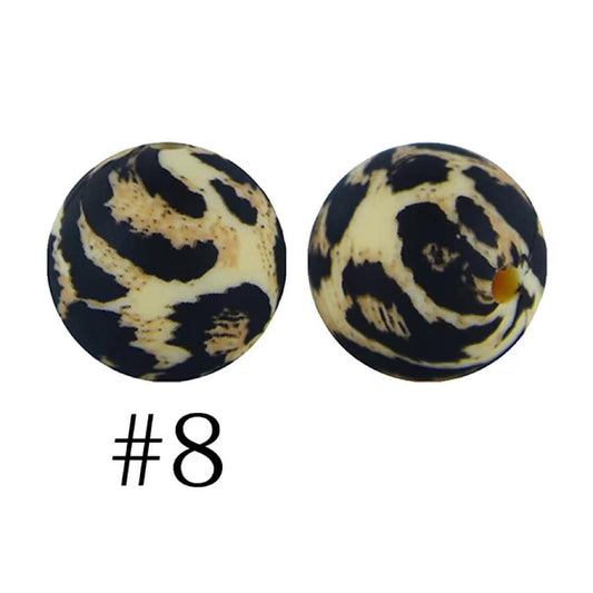 Jaguar Themed Round Printed Silicone Beads Number 8