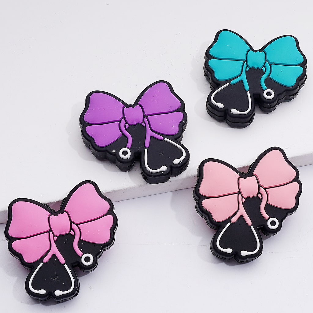 Cute Bowknot with Stethoscope Silicone Focal Beads