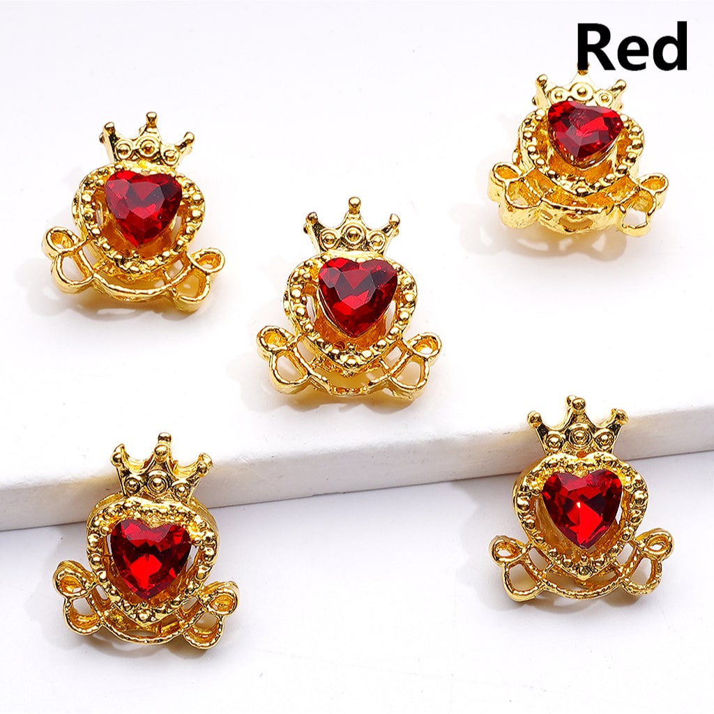 Shiny Gold Alloy Beads Heart with Crown Design 14*16MM Rhinestone Accents