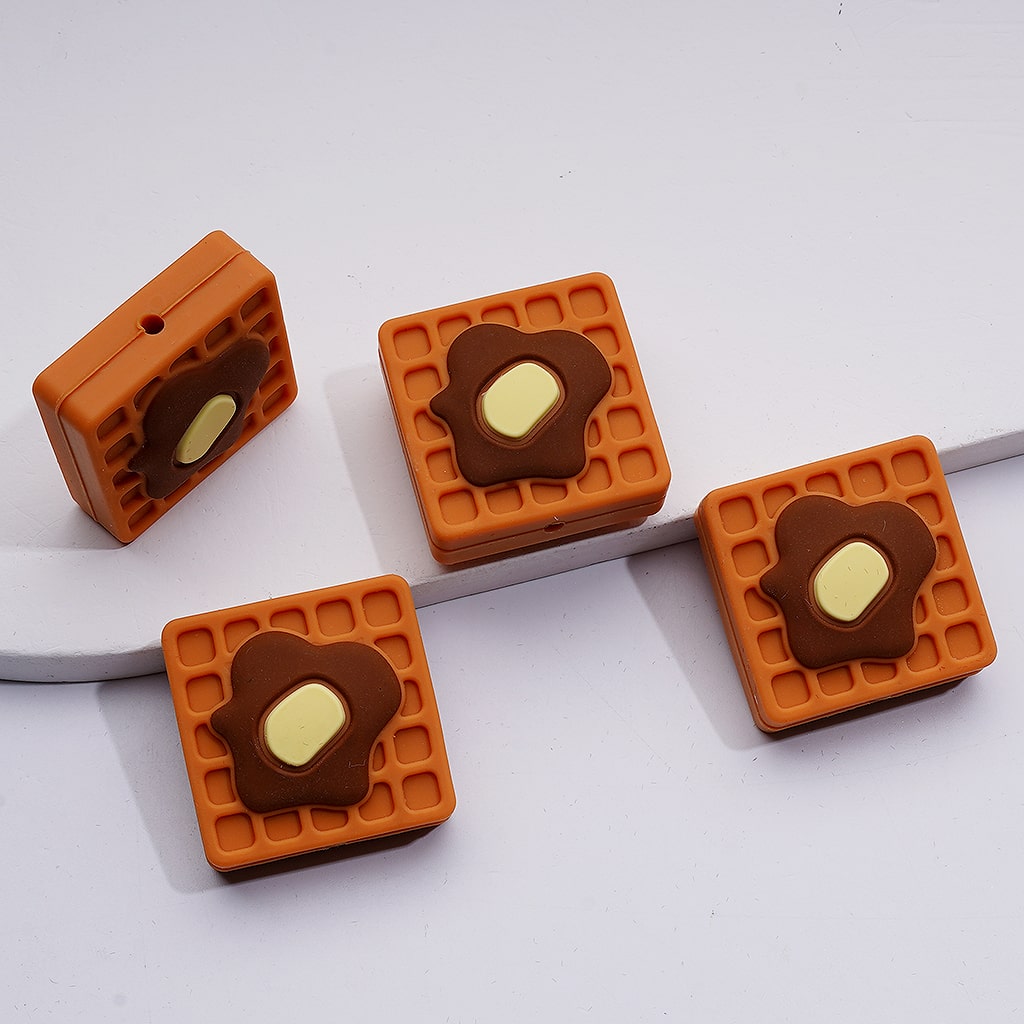 Cute Waffle Dessert Square Round Heart Shape Silicone Focal Beads