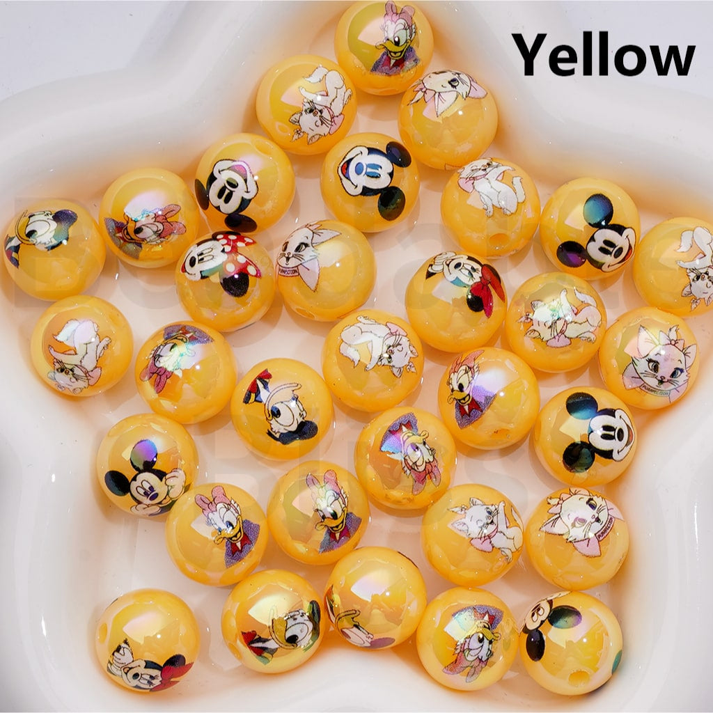 Jelly Color Cute Classic Animation Cartoon Micke Minni Mouse Donal Dais Duck Mari Cat UV Coating Round Acrylic Beads 16MM (Single Color is available for 200pcs Whole bag)