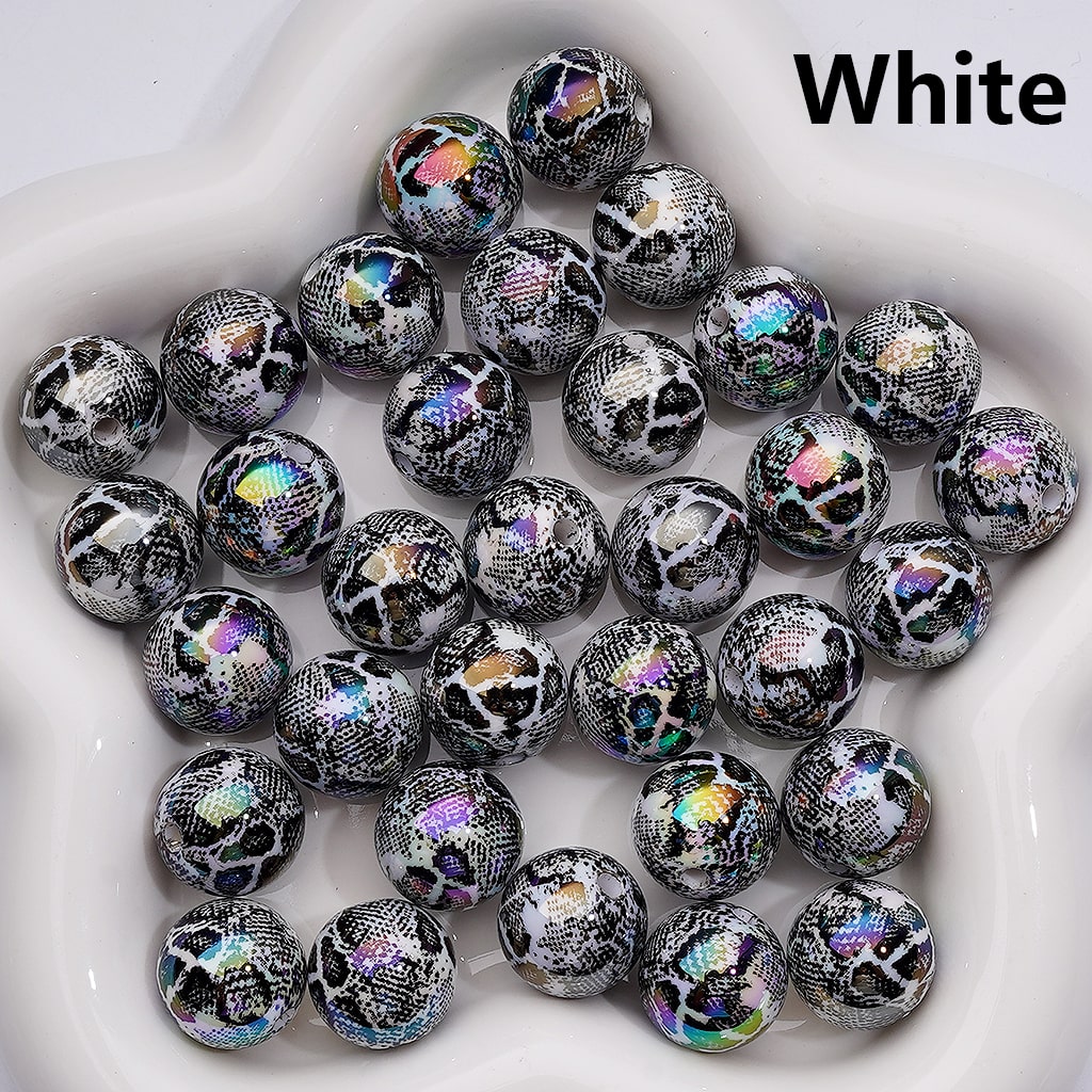 UV Coating Black Spots Prints Abstract Irreugal Round Acrylic Beads in Solid Color, 16MM