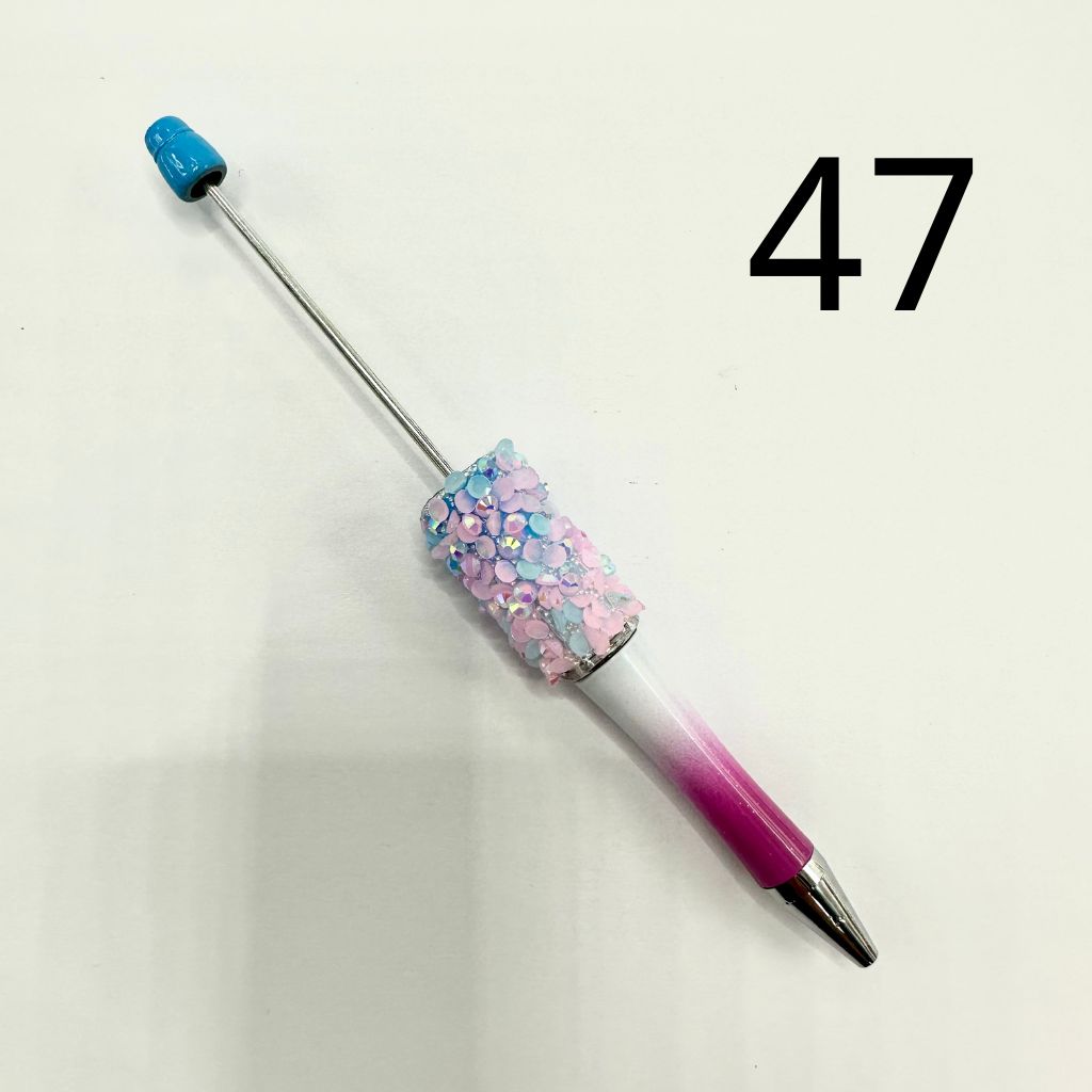 Beadable Pens with AB Finish Flatback Rhinestones in Mixed Solid Colors and Textured Wraps