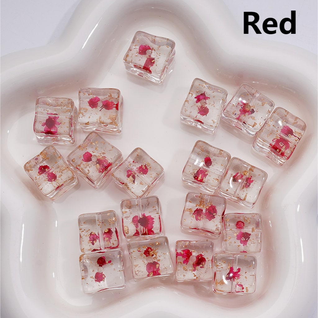 Multi-Color Clear Cube Square Acrylic Beads 14–15MM Dried Flowers Gold Foil Paper Inside (Single Color is available for 200pcs Whole bag)