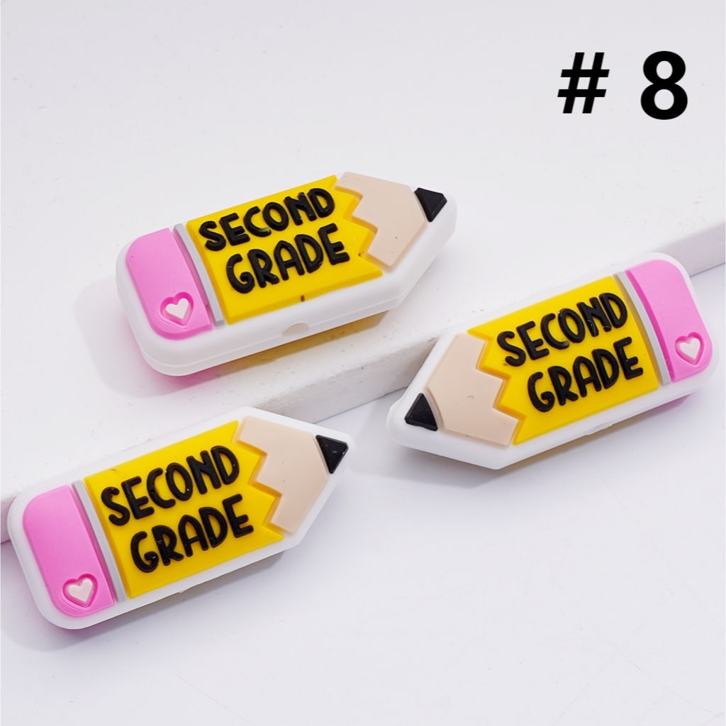 Mini Pencil with Cute Grade Symbol Silicone Focal Beads