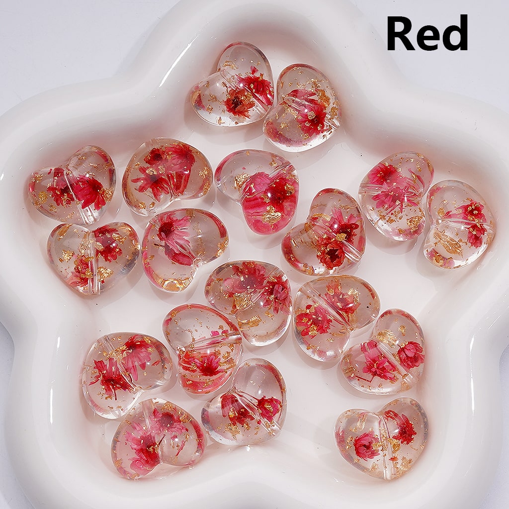 Dried Flowers Gold Foil Paper Inside Multi-Color Clear Heart Acrylic Beads 20MM (Single Color is available for 200pcs Whole bag)