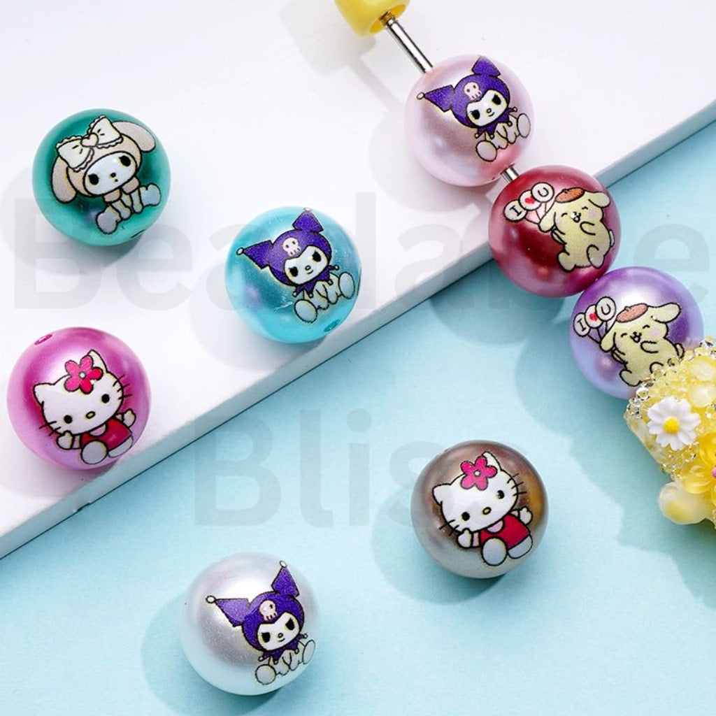 Glossy Shiny Cute Adorable Cat Character Design Round Acrylic Beads, 16MM, Random Mix