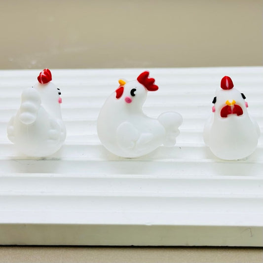 White Rooster 3D Vivid Cock Hen Silicone Focal Beads