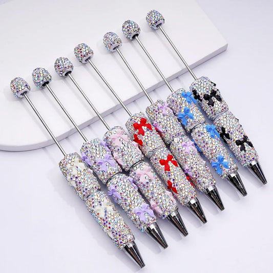 Beadable Clay Pens with Cute Bowtie AB Rhinestones Covered the Entire Pen